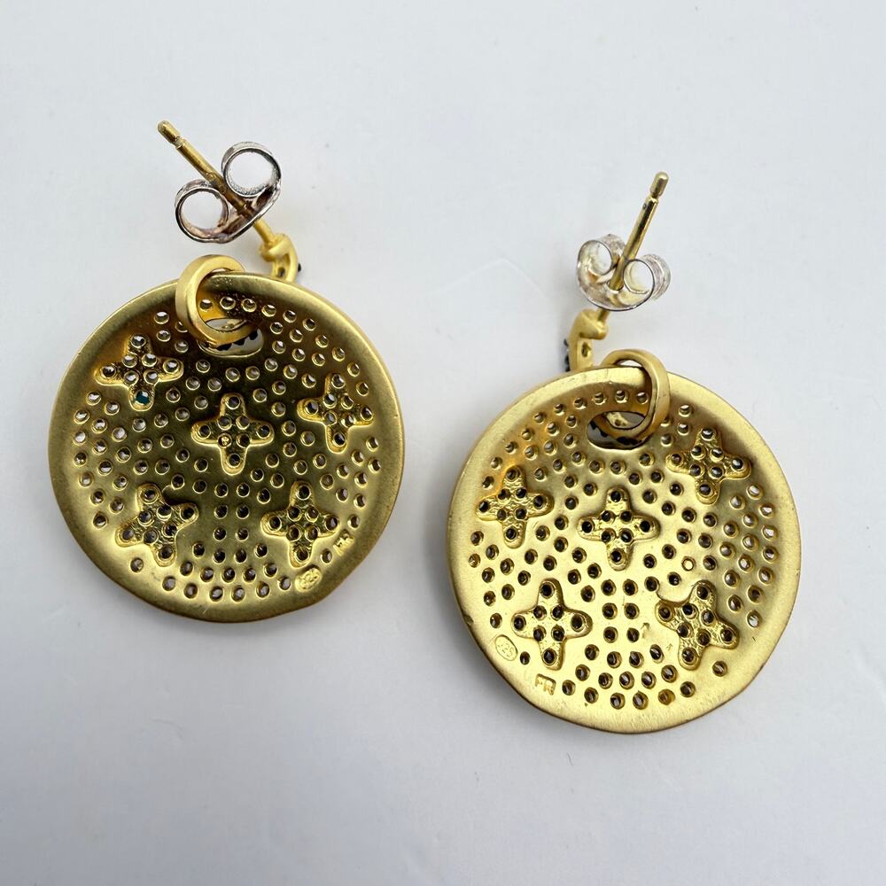 FRIEDA ROTHMAN Bloom Clover Earrings 14K Over 925 Silver Crystal Dangle Drop - Picture 3 of 6